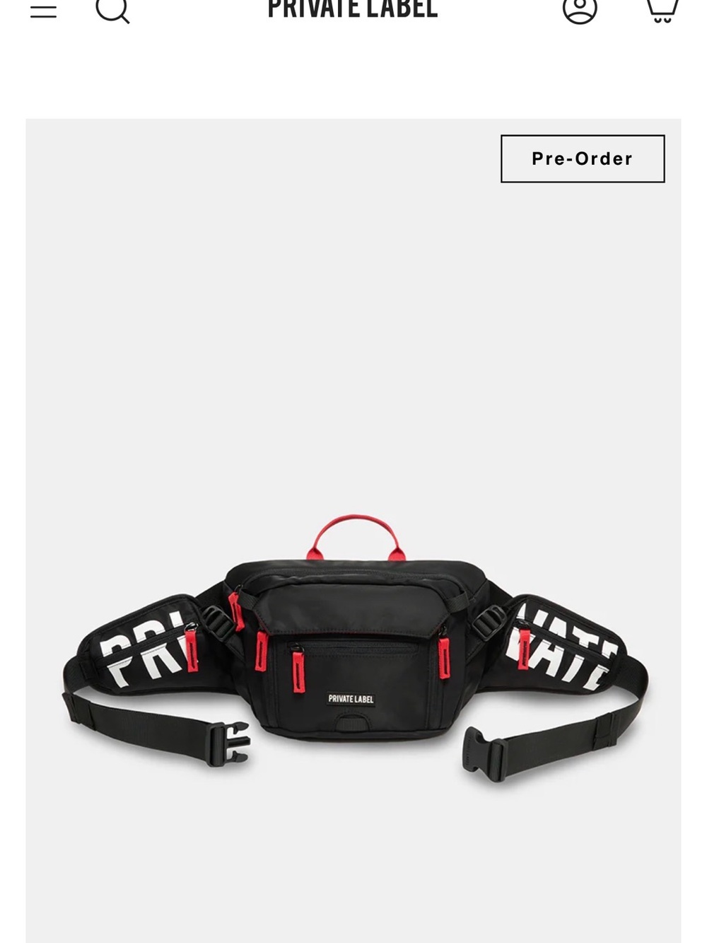 Private Label Black Belt Bag with Red Zipper Accents